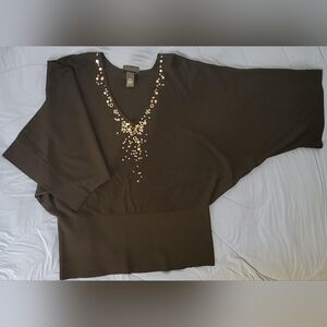 Black Buttery-Soft Sequence Beaded Lightweight Knit Sweater 22/24 Women's Plus